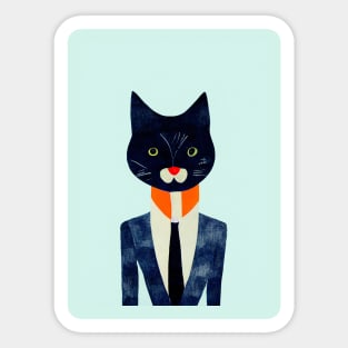 Busy Business Cat Retro Poster Vintage Art Business Wall Office Manager Illustration Sticker